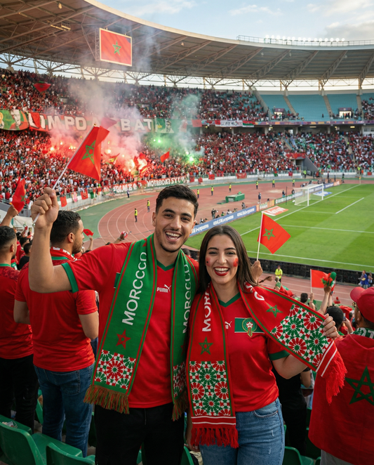 Écharpe Maroc Tricotée Drapeau et Zellige | Rouge | Vert | Blanc