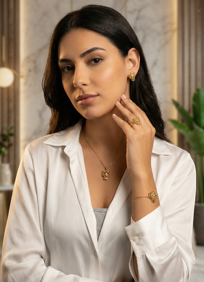 💎 Parure Bijoux Panthère Or Acier Inoxydable | Ensemble Collier, Bague, Boucles d'oreilles & Bracelet