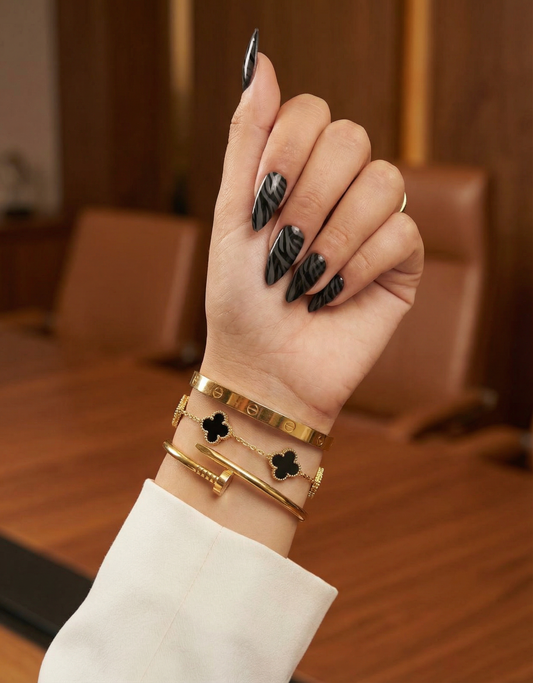 💎 Le Trio "Signature" – Bracelets Trèfle & Joncs Dorés