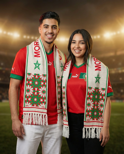 Écharpe Maroc Tricotée Drapeau et Zellige | Rouge | Vert | Blanc