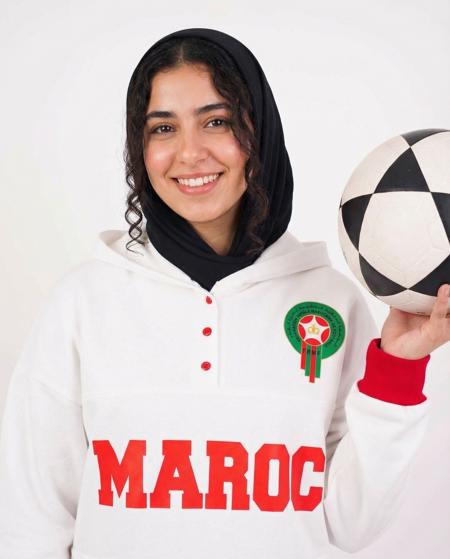 Sweat à Capuche Maroc Unisexe – Blanc & Rouge – Collection Officielle