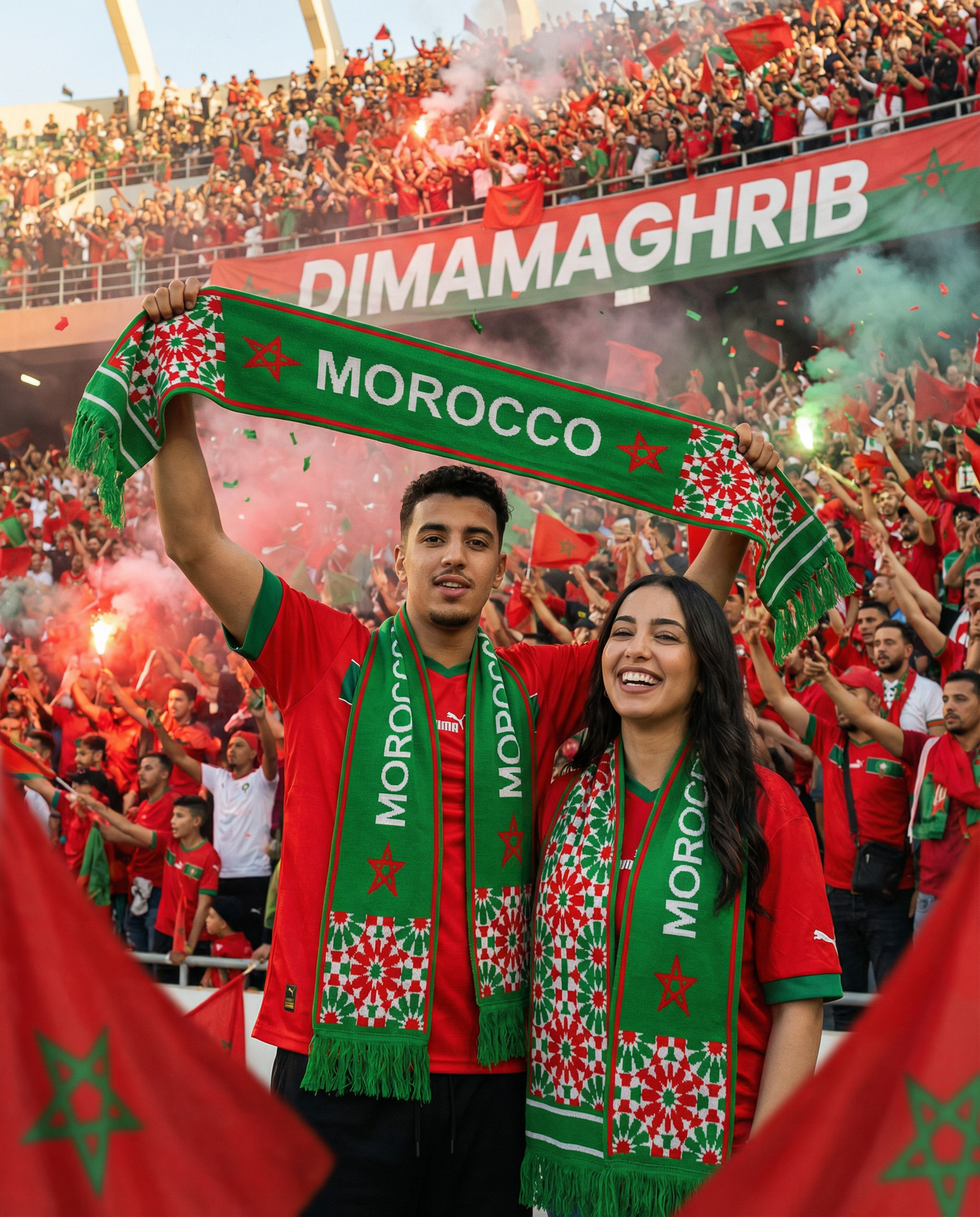 Écharpe Maroc Tricotée Drapeau et Zellige | Rouge | Vert | Blanc