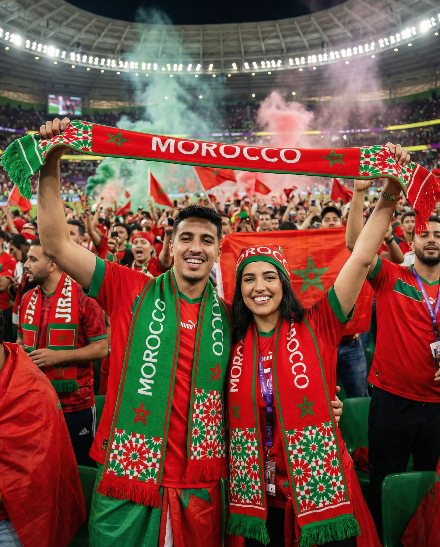 Écharpe Maroc Tricotée Drapeau et Zellige | Rouge | Vert | Blanc