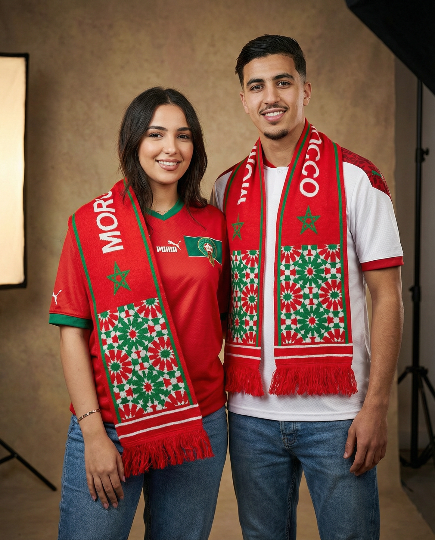 Écharpe Maroc Tricotée Drapeau et Zellige | Rouge | Vert | Blanc