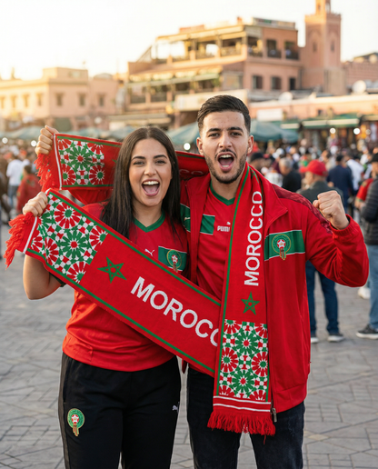 Écharpe Maroc Tricotée Drapeau et Zellige | Rouge | Vert | Blanc