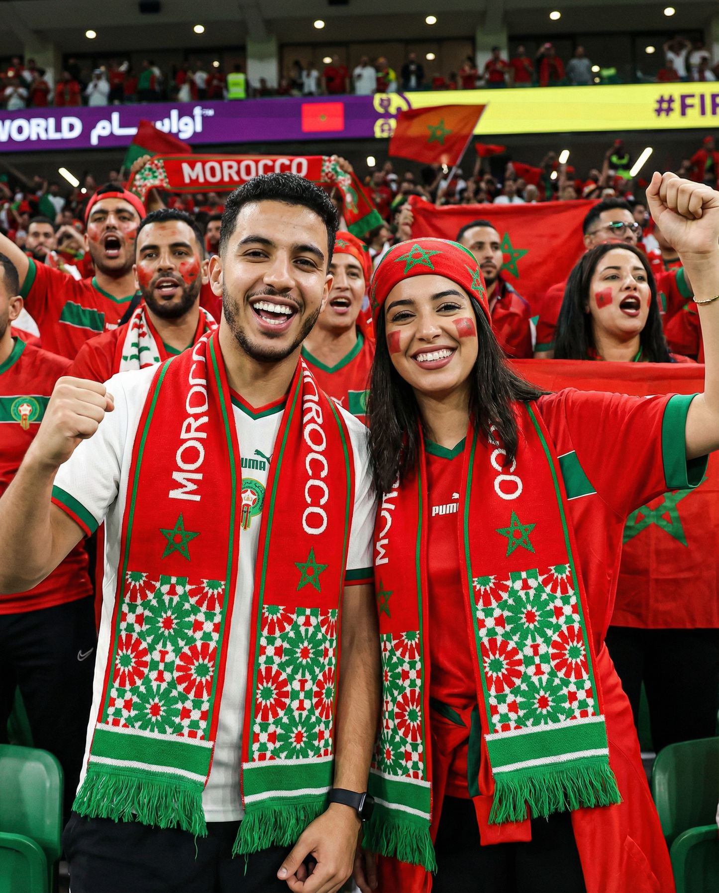 Écharpe Maroc Tricotée Drapeau et Zellige | Rouge | Vert | Blanc