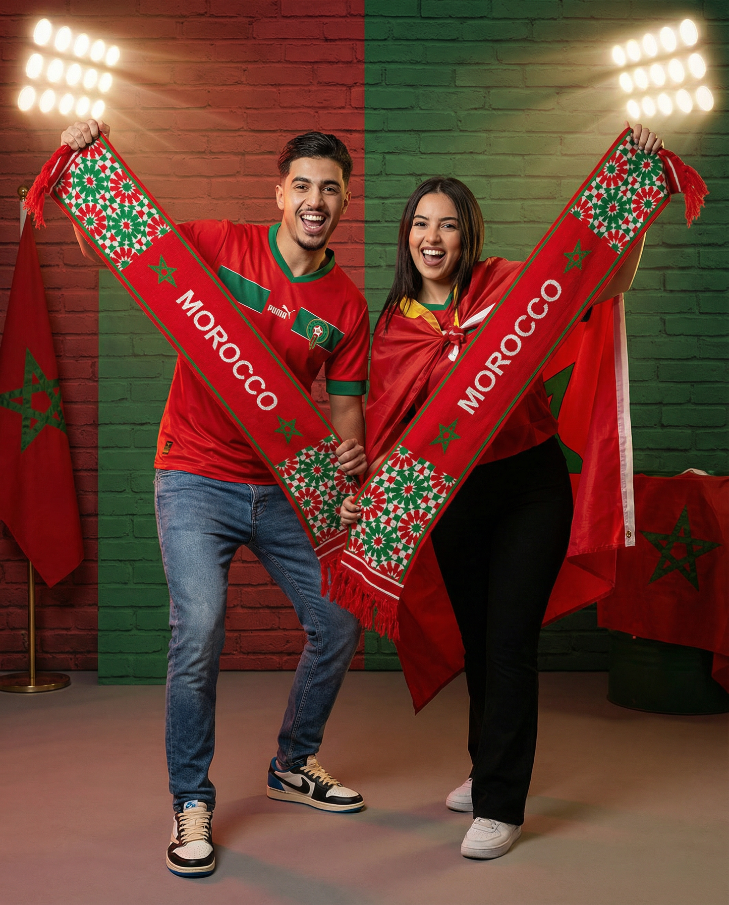 Écharpe Maroc Tricotée Drapeau et Zellige | Rouge | Vert | Blanc