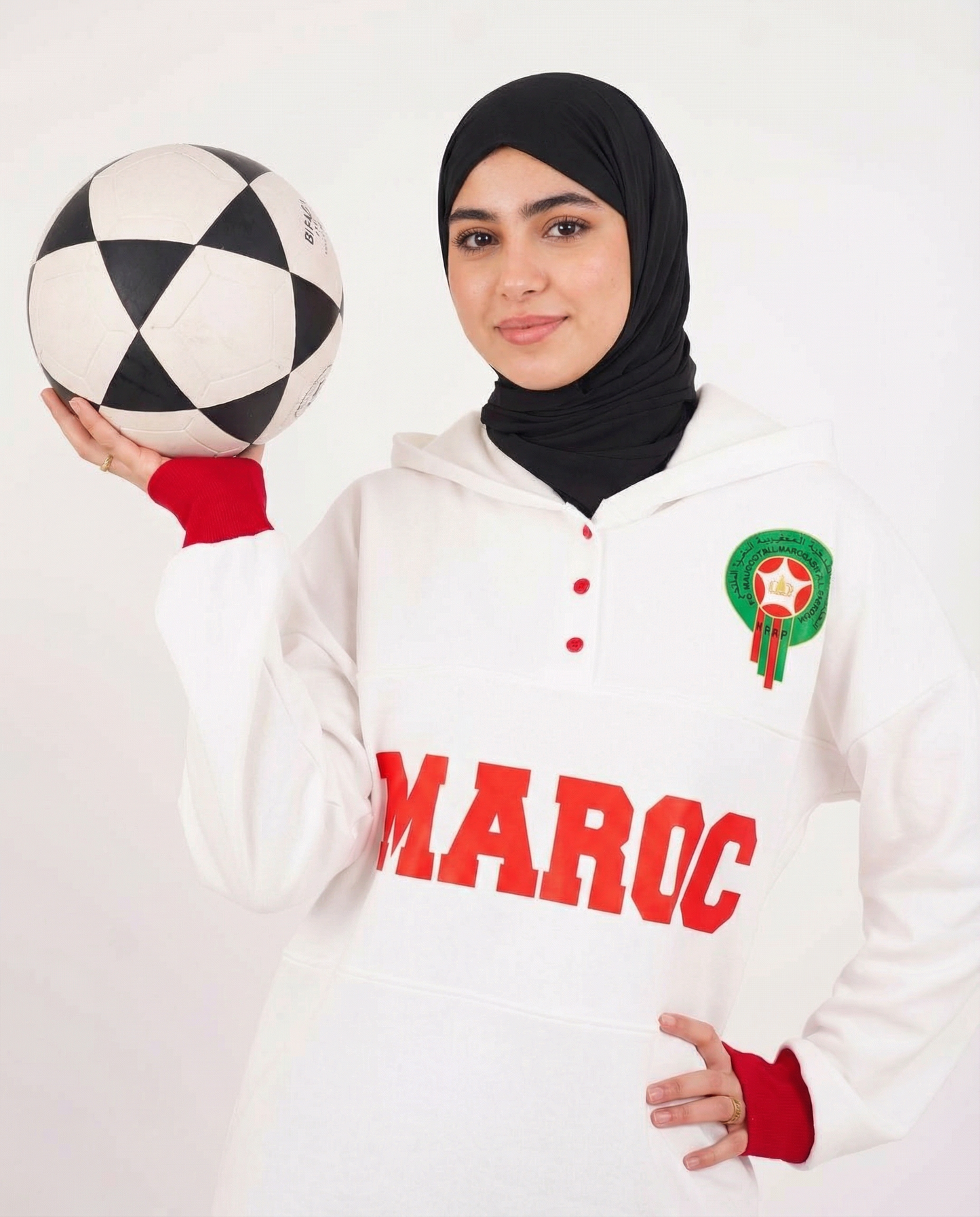 Sweat à Capuche Maroc Unisexe – Blanc & Rouge – Collection Officielle