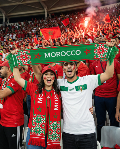 Écharpe Maroc Tricotée Drapeau et Zellige | Rouge | Vert | Blanc