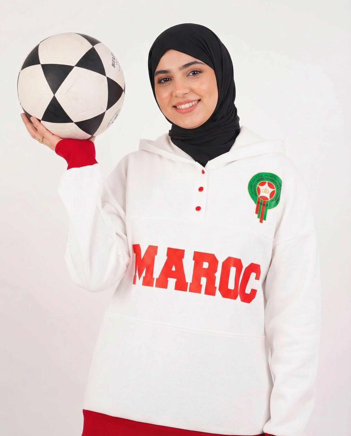 Sweat à Capuche Maroc Unisexe – Blanc & Rouge – Collection Officielle