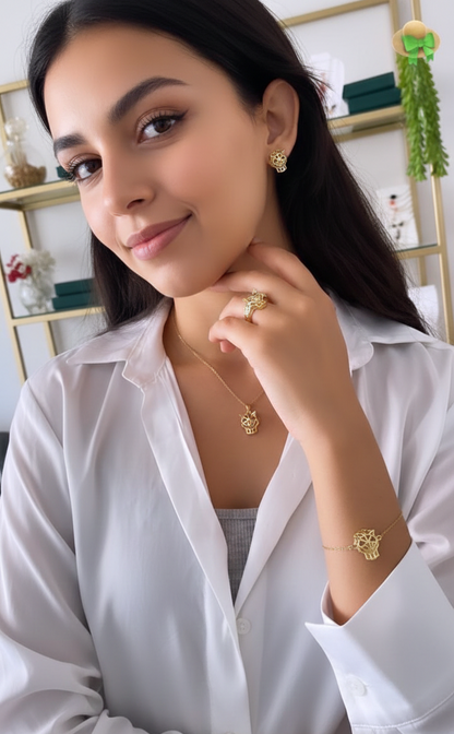 💎 Parure Bijoux Panthère Or Acier Inoxydable | Ensemble Collier, Bague, Boucles d'oreilles & Bracelet