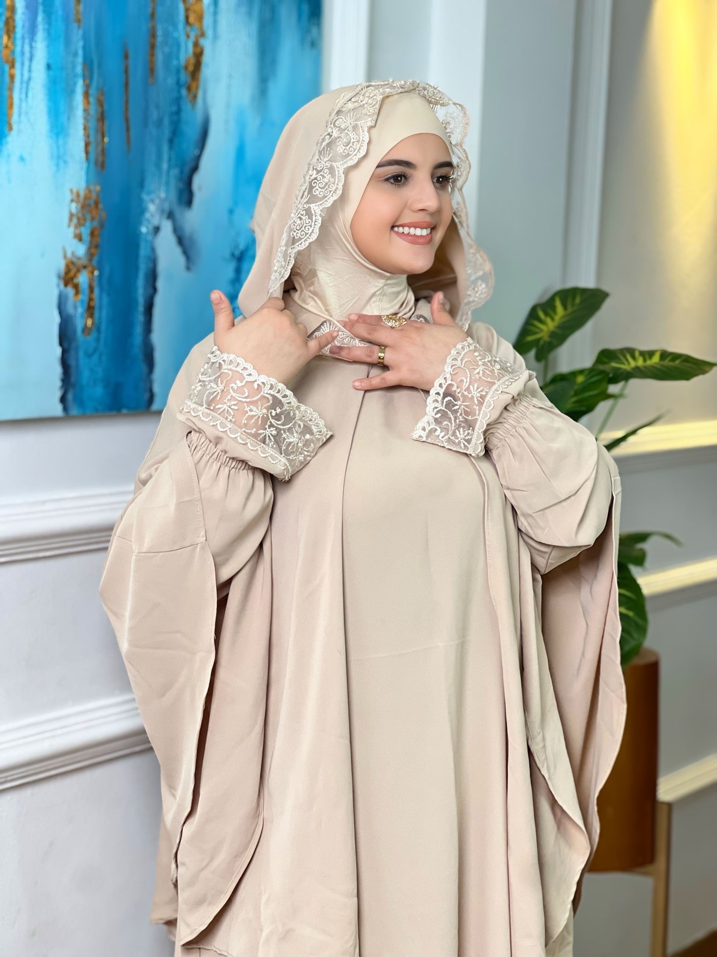 Ensemble Abaya 3 Pièces de Prière et Sortie - Tissu Crêpe de Soie Premium