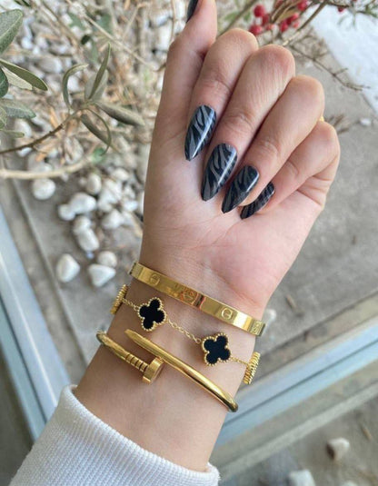 💎 Le Trio "Signature" – Bracelets Trèfle & Joncs Dorés
