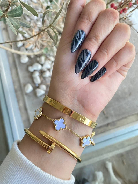 💎 Le Trio "Signature" – Bracelets Trèfle & Joncs Dorés