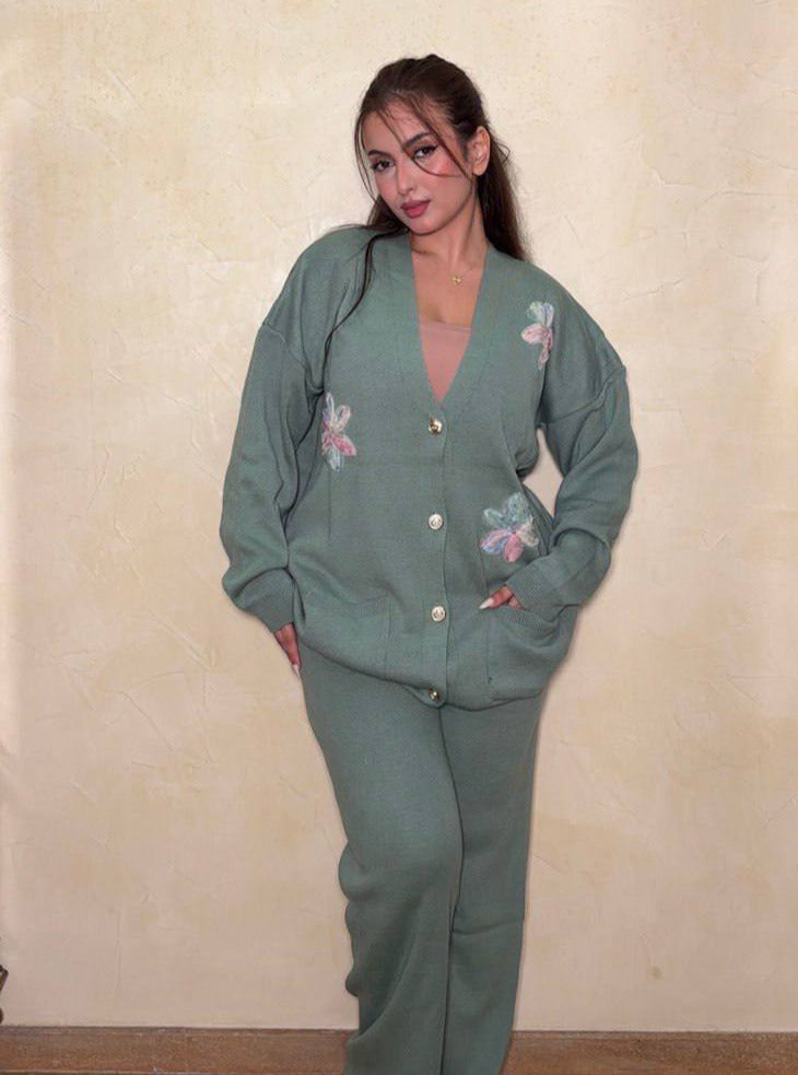 Ensemble Tricot Fleuri Premium – 2 Pièces