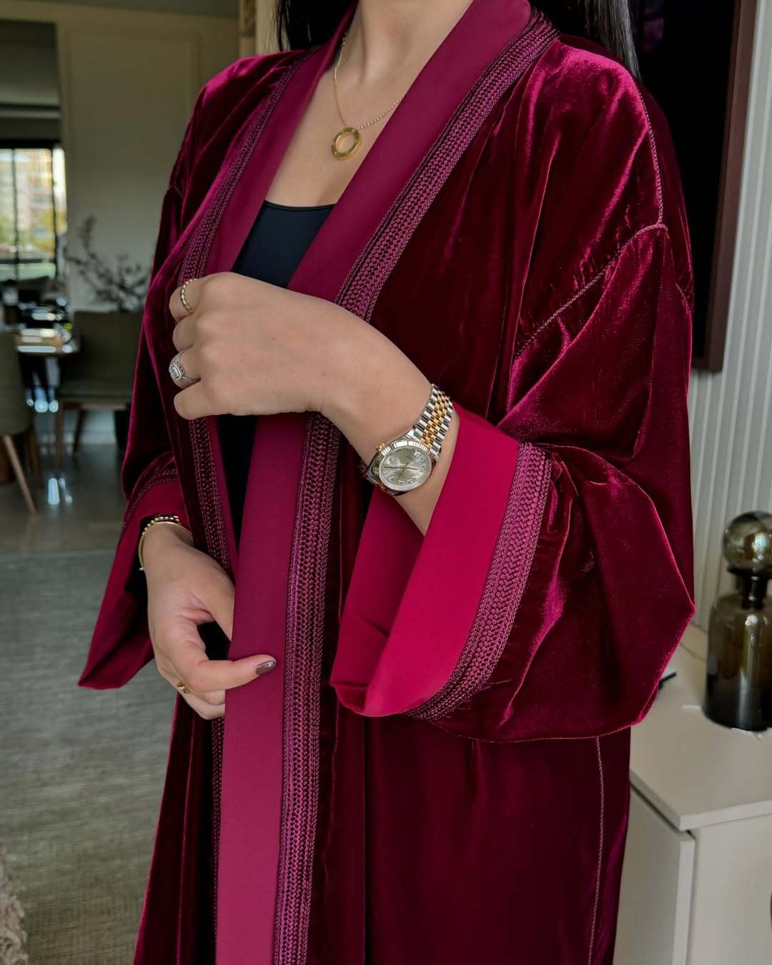 Kimono Femme en Velours Chic - Veste Marocaine avec Sfifa